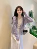 紫色镂空毛衣外套，女2024春夏韩版温柔风，气质马海毛针织衫上衣