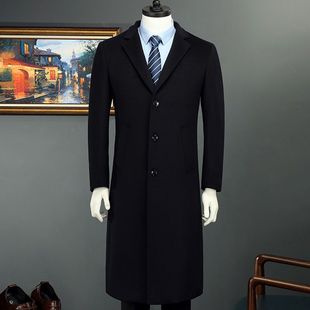 男士大衣男长款中年过膝西装，领韩版秋冬季风衣，呢子高端品牌外套
