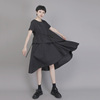 uump连衣裙女夏中长款黑色宽松显瘦小众设计感短袖a字型连身裙