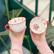 小红花浮雕陶瓷杯小众设计花边，家用咖啡杯茶杯，礼物伴手礼简约