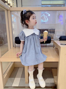 女童连衣裙夏款2024洋气，夏装公主裙韩版中小童，格子娃娃领裙子