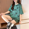 PX2024夏季韩版字母印花短袖t恤女大码女装宽松显瘦中长款上