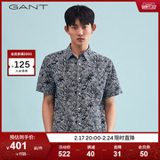 GANT甘特夏季男士美式度假风印花棉麻短袖衬衫3020571