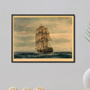 欧式古帆船12款英伦，手绘风格印制油画布，画芯餐厅客厅装饰画组画