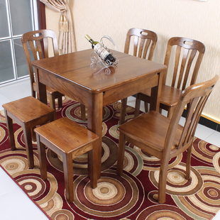 水曲柳餐桌伸缩小户型方形折叠餐桌椅，组合现代简约原木正方形餐桌