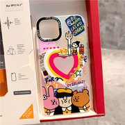 韩国彩色标签苹果13手机壳卡通涂鸦小熊兔子贴脸女孩爱心小众极光创意个性ins风小清新iphone14promax保护套