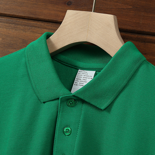 长袖纯棉POLO衫秋冬季全棉商务开叉纯色翻领T恤衫短袖暗绿色