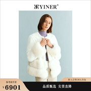 YINER音儿线上专选女装2023冬季白色水貂毛皮皮草保暖短外套