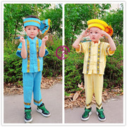 泰国男童装棉麻料小男傣，民族风夏季短袖，服饰西双版纳傣族男孩服装