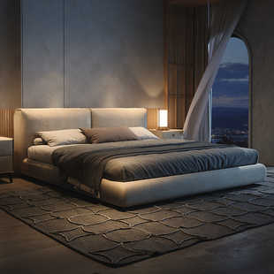 布艺床现代简约1.8米双人软包大床诧寂风意式极简榻榻米主卧婚床
