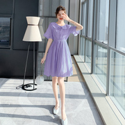 夏季条纹紫色连衣裙女夏天2022收腰显瘦气质雪纺香芋紫长裙子