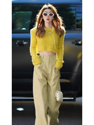 秋装搭配一整套今年流行漂亮黄色毛衣裤子炸街2023网红套装女