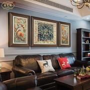 美式客厅装饰画沙发背景墙，三联画欧式壁画轻奢复古风欧美挂画油画