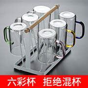 玻璃杯家用带把耐热喝水杯子套装，加厚大容量牛奶杯，透明泡绿茶杯架