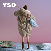 yso史努比冬季睡袍女轻薄款珊瑚绒连帽卡通，睡衣可外穿家居服d
