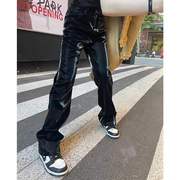 欧美风小众流光液态pu皮裤，宽松直筒高级感街头反光高腰休闲长裤
