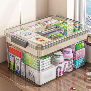 药箱家庭装药物收纳盒医药箱，家用多层透明大容量，便携式医疗小药箱