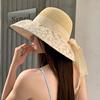韩版夏季帽子女甜美气质，网纱碎花渔夫帽，蕾丝飘带蝴蝶结遮阳帽