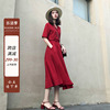 红色长裙2024夏装女装雪纺连衣裙极简主义设计感ins超火裙子