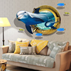 创意海豚壁纸自粘贴纸3D立体墙贴卡通动物卧室客厅沙发背景墙贴画