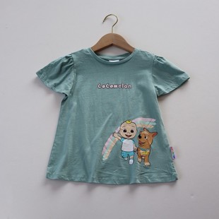 幼儿园女童可爱卡通，印花短袖t恤纯棉，a字型飞袖上衣