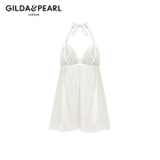 gilda&pearl白色挂脖睡裙，真丝吊带睡裙女薄款性感，蕾丝睡衣grace