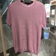 依文诺丁山男士商务高档圆领棉加印花桑蚕丝粉红色T恤半袖短