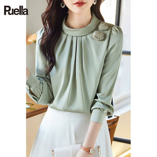 拉夏贝尔Puella法式浅绿色雪纺蕾丝衫女士春季高级感气质休闲上衣