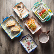 长方形可爱盘子菜盘家用陶瓷创新双耳盘套装西餐餐具早餐盘水果盘