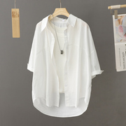 纯棉白色短袖衬衫女薄外套上衣2024年夏季宽松设计感小众衬衣