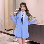公主家2022春装韩版修身学院风西装外套+高腰短裙两件套装