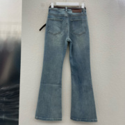 jeans春款 绿青蛙N85016蓝色高腰显瘦牛仔裤弹力女小直筒微喇叭裤