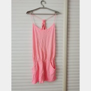出口欧美外贸原单女式夏季荧光橘粉色吊带连衣裙叠穿短裙莫代尔棉