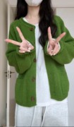 日系复古绿色针织开衫，毛衣外套女春季慵懒宽松风软糯时尚上衣