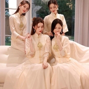 结婚伴娘礼服香槟色中式旗袍，高级感姐妹，团小众2023小个子四季
