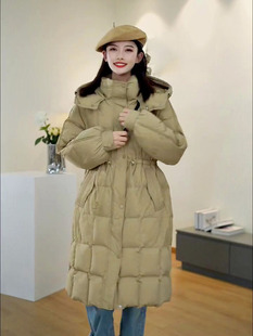 韩版冬季羽绒棉服立领宽松加厚休闲棉袄外套卡其色中长款过膝外套