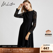 M.hiti蕾丝不规则摆连衣裙H3L115I锡瑅秋季长袖小黑裙