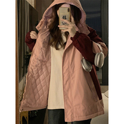 300斤大码胖mm美式夹棉棉服女春秋新款加厚派克服粉色保暖外套女