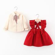 女童套装秋装婴儿1-2-4岁3小宝宝春秋洋气纯棉背带裙子两件套