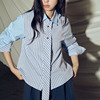 HOWL STUDIO香港设计师品牌2024春季纯棉领带条纹拼接衬衫女