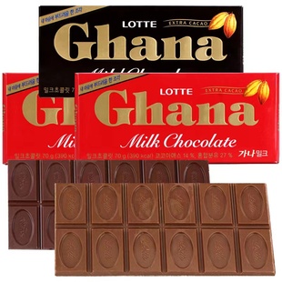韩国进口乐天LOTTE加纳牛奶纯黑巧克力90g板Ghana红黑巧克力