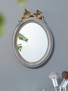 定制欧式复古仿实木装饰家用镜子卧室化妆镜桌面中世纪摆设挂墙圆