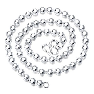 s999纯银项链女长款银珠圆珠子，情侣毛衣链，男士韩版白银佛珠链