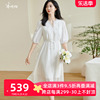 米思阳2024夏季高端重磅真丝，100%桑蚕丝连衣裙女白色刺绣裙子