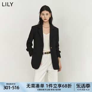 lily2024春女装商务，通勤时尚复古一粒扣修身休闲黑色西装外套