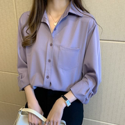 香芋紫衬衫女2023秋装上衣设计感小众复古港味雪纺长袖衬衣潮