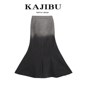 kajibu高腰牛仔半身裙女夏季高级感修身显瘦辣妹荷叶边包臀鱼尾裙