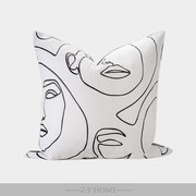 简约样板房抱枕设计师沙发客厅靠包绣花现实主义图案黑白色方枕