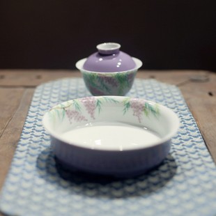 紫藤花木槿紫 手绘茶具 壶承 盖碗 陶瓷釉下彩 景德镇茶器