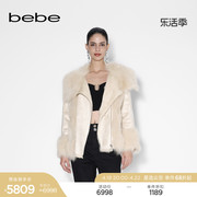 bebe冬季系列女士时尚，狐狸毛领纯色兔毛，皮草外套402120